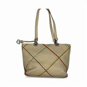 Brighton Cream Pebbled Leather Satchel Purse with Leather Woven Stitch Details